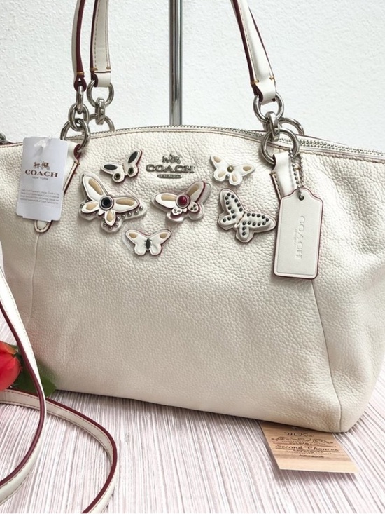 Coach Handbags - Coach SMALL KELSEY Butterflies Applique Satchel F59354 in Chalk Leather - NWT